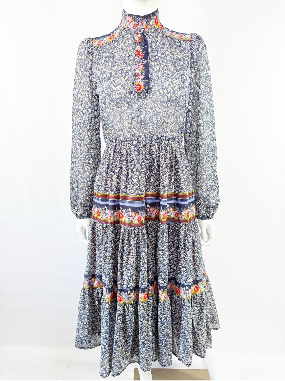 Vintage Bernie Bee New York Floral Tiered Maxi Dress Size 6 Prairie Boho Peasant